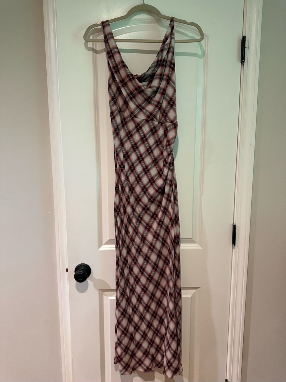 Mango Sleeveless Plaid Maxi Dress in Burgundy and Cream